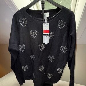 LIV Milano Black Sweater With Hearts Size M NWT